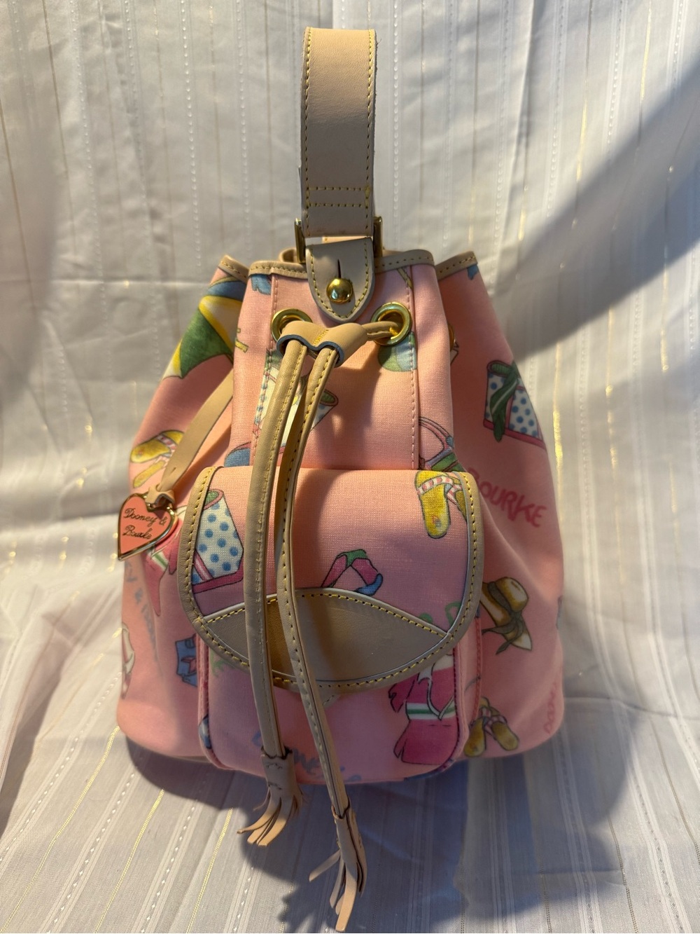 Pink Dooney and Burke Drawstring Bucket Bag